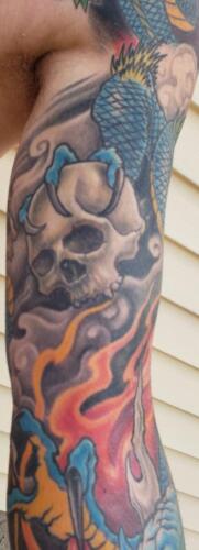 Scott Ford Tattoos - skull and flames