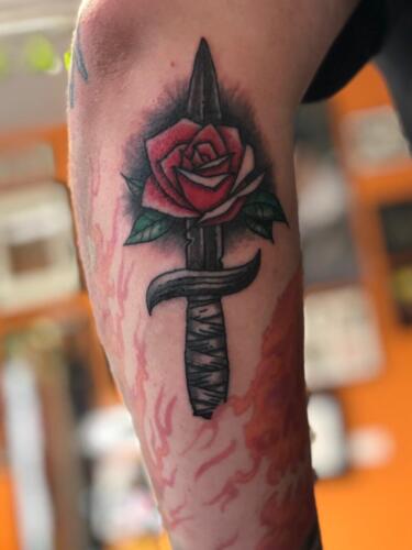 Dylan Llewellyn Tattoos -  dagger and rose