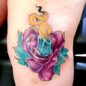 Tattoos by Tymm Cre8tions - Neo traditional rose and candle tattoo