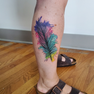Tattoos by Tymm Cre8tions - feather watercolor tattoo