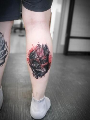 Tattoos by Tymm Cre8tions - skull and face trash polka tattoo