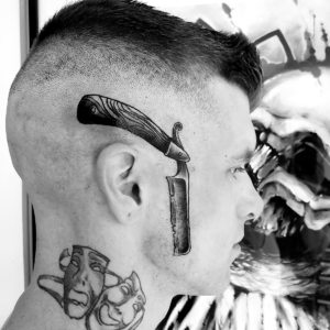 Tattoos by Tymm Cre8tions - straight razor head tattoo