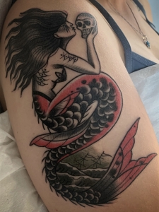 Katina Scheffler Tattoos - mermaid with skull